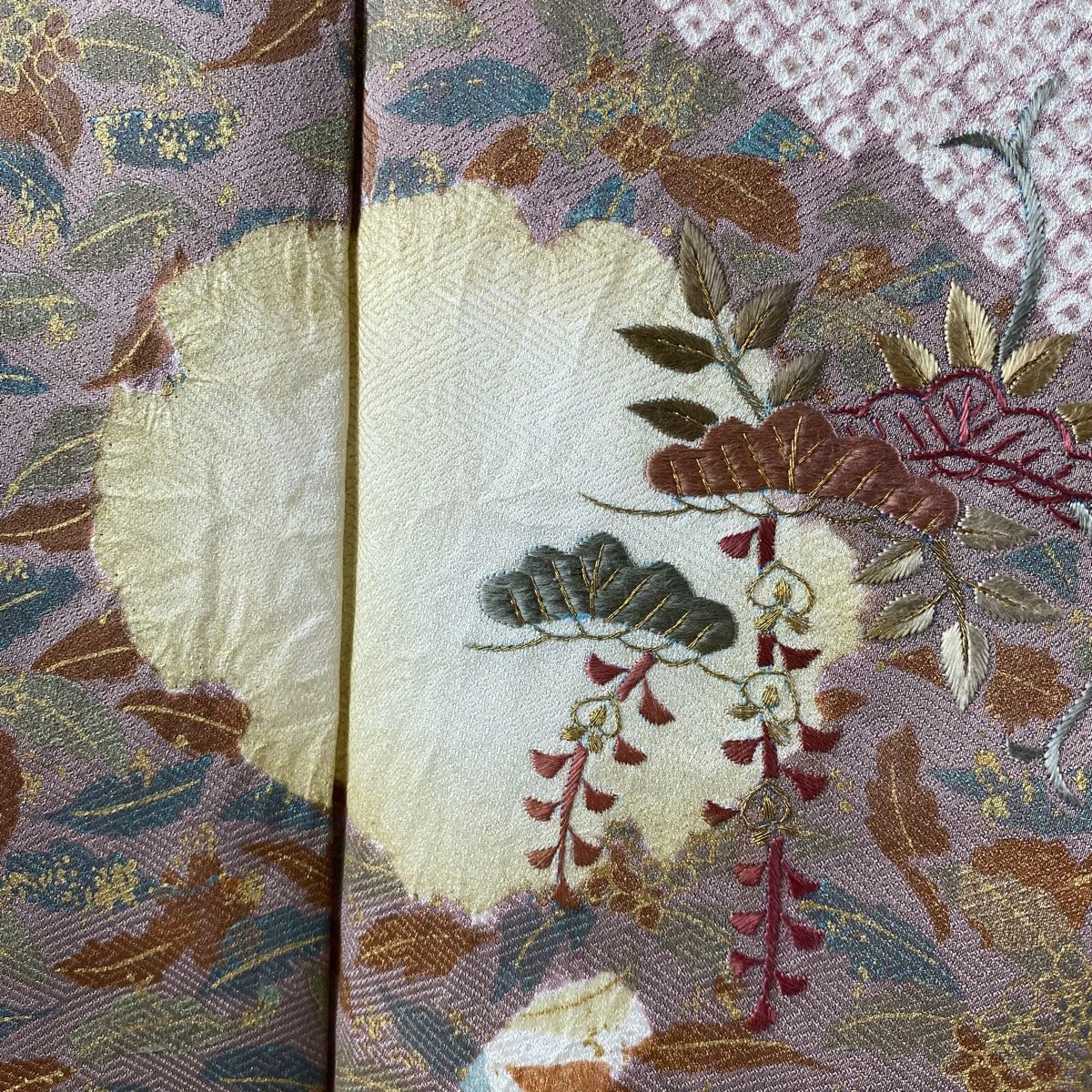 中古】 訪問着 身丈159cm 裄丈64cm M 袷 雪輪 草花 金彩 刺繍 青灰色