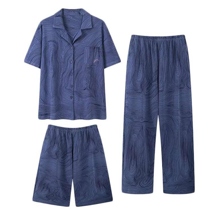新品 メンズ パジャマ 3点セット 半袖 綿 夏用 前開き 上下 半袖