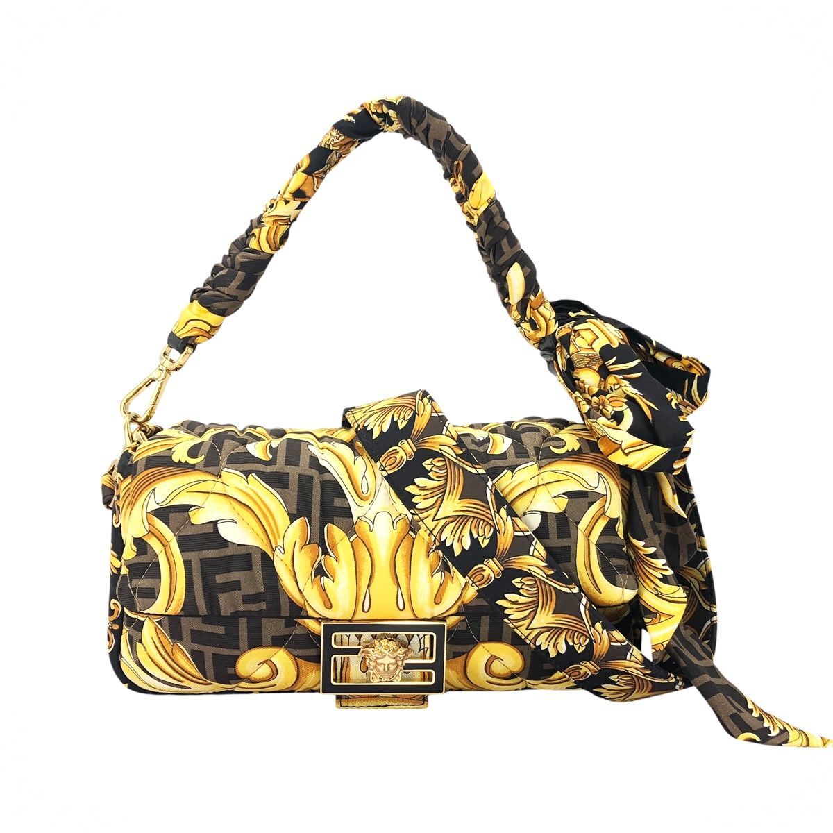Fendi フェンディ フェンダーチェ マンマバケット 8BR600 ヴェルサーチ ナイロン ショルダー ハンドバッグ レディース 24014516 AO