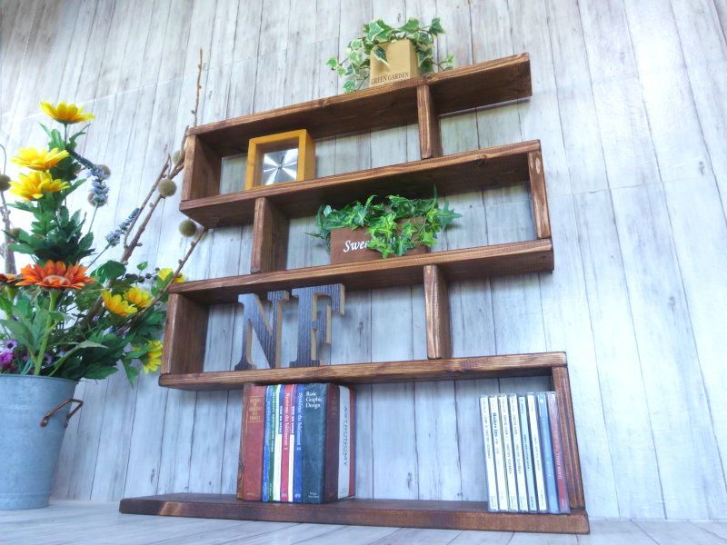 ハンドメイド 据え置きラック4段タイプ （ダークチーク色)