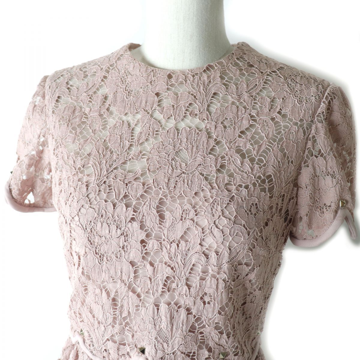 ヴァレンティノ スタッズ 半袖 ワンピース レース ピンク