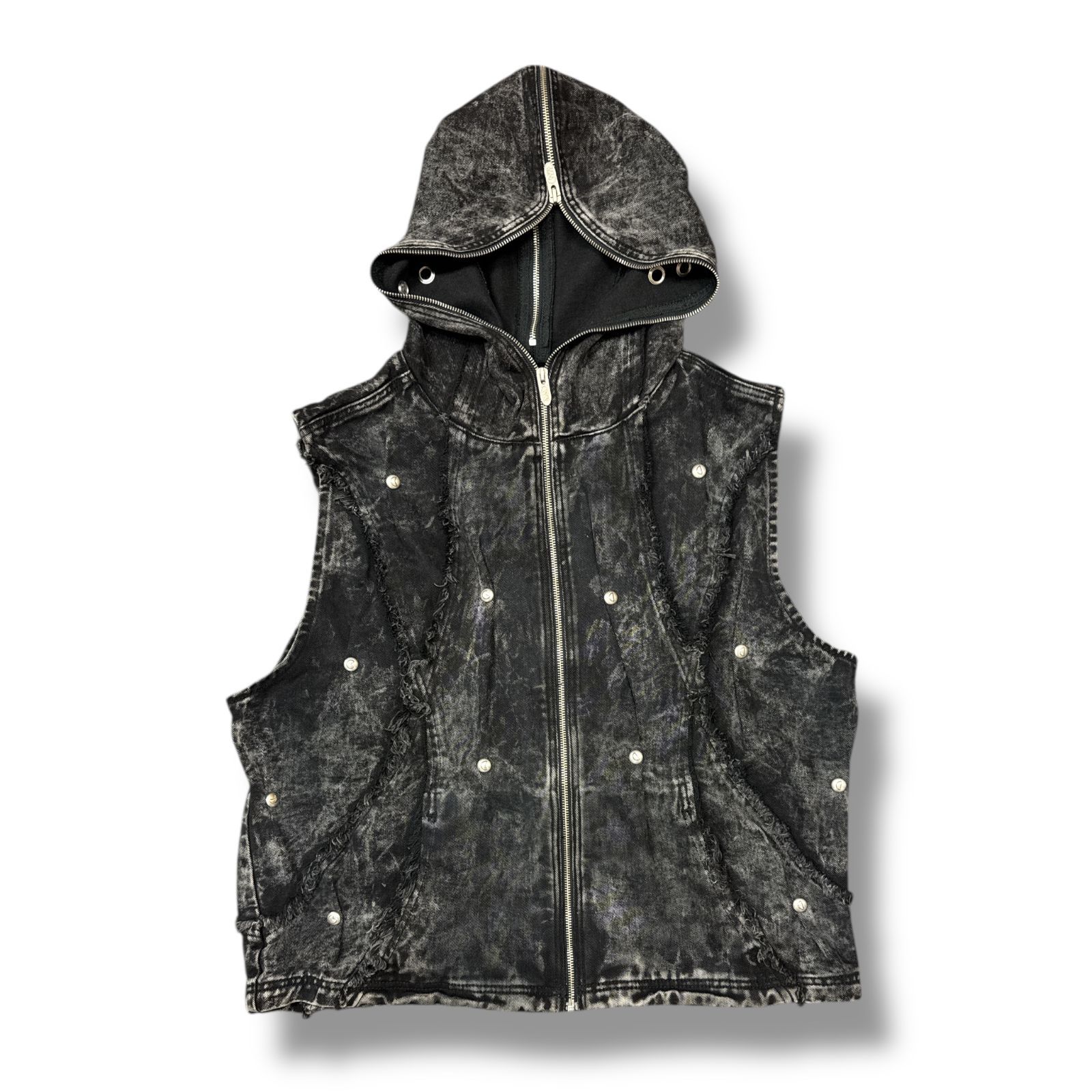 参考上代42900円 The Boy Has No Patience ECLIPSE OF THE BLOOD MOON BRUSHED TEXTURE DENIM HOODED VEST ベスト ザボーイハズノーペーシェンス ブラック Ｌ 99583A6