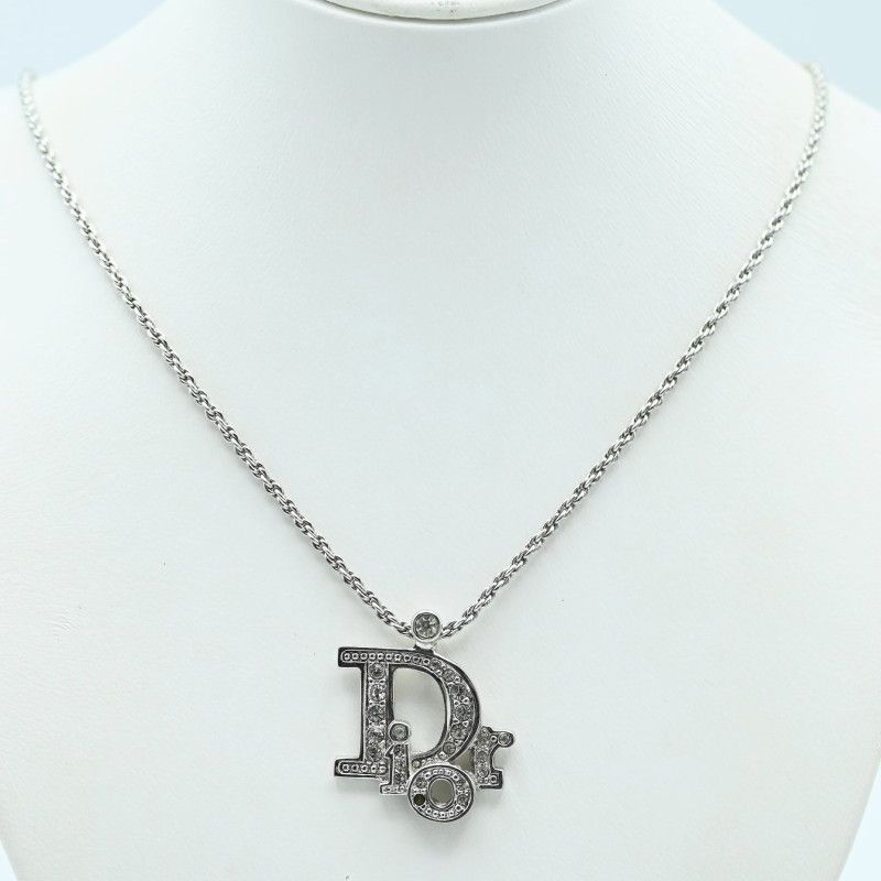 【美品】ディオール CDロゴ ネックレス ラインストーン シルバー Christian Dior ディオール CDロゴ ラインストーン バタフライ
