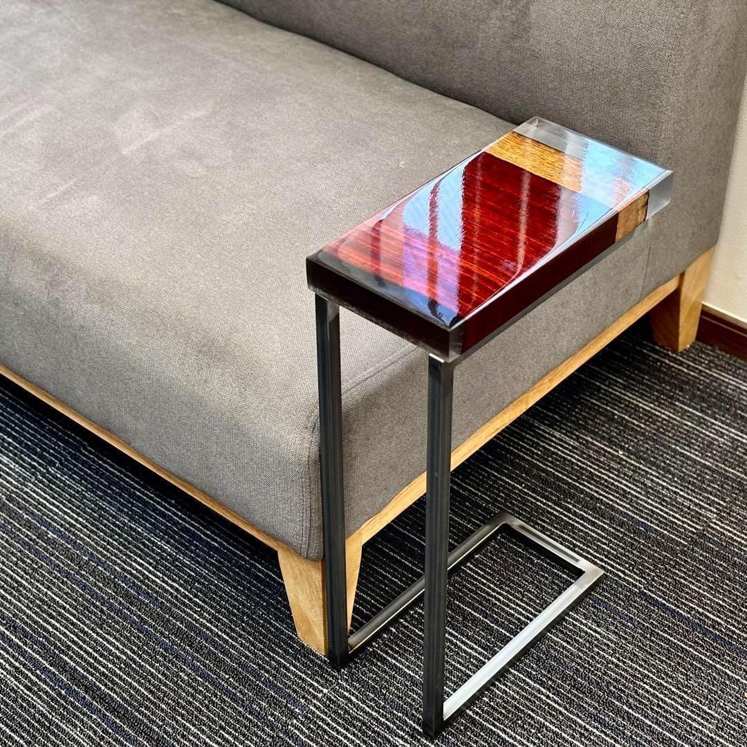 サイドテーブル アイアン 無垢材 木製 一枚板 コの字 北欧風 ベッド