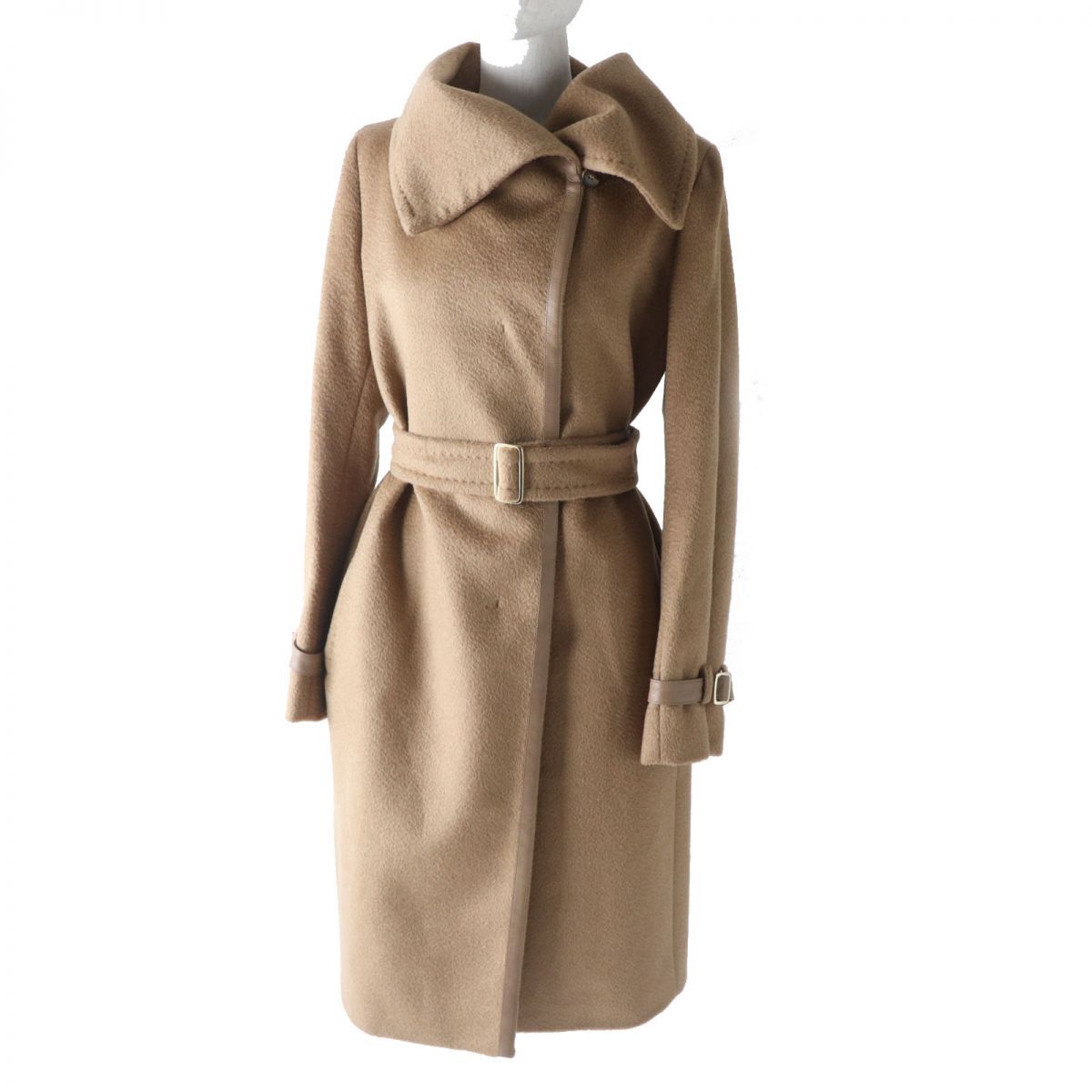 在庫限極美品　MaxMara ロングコート　ベルテッド　フォックスファー　アルパカ混 ジャケット・アウター