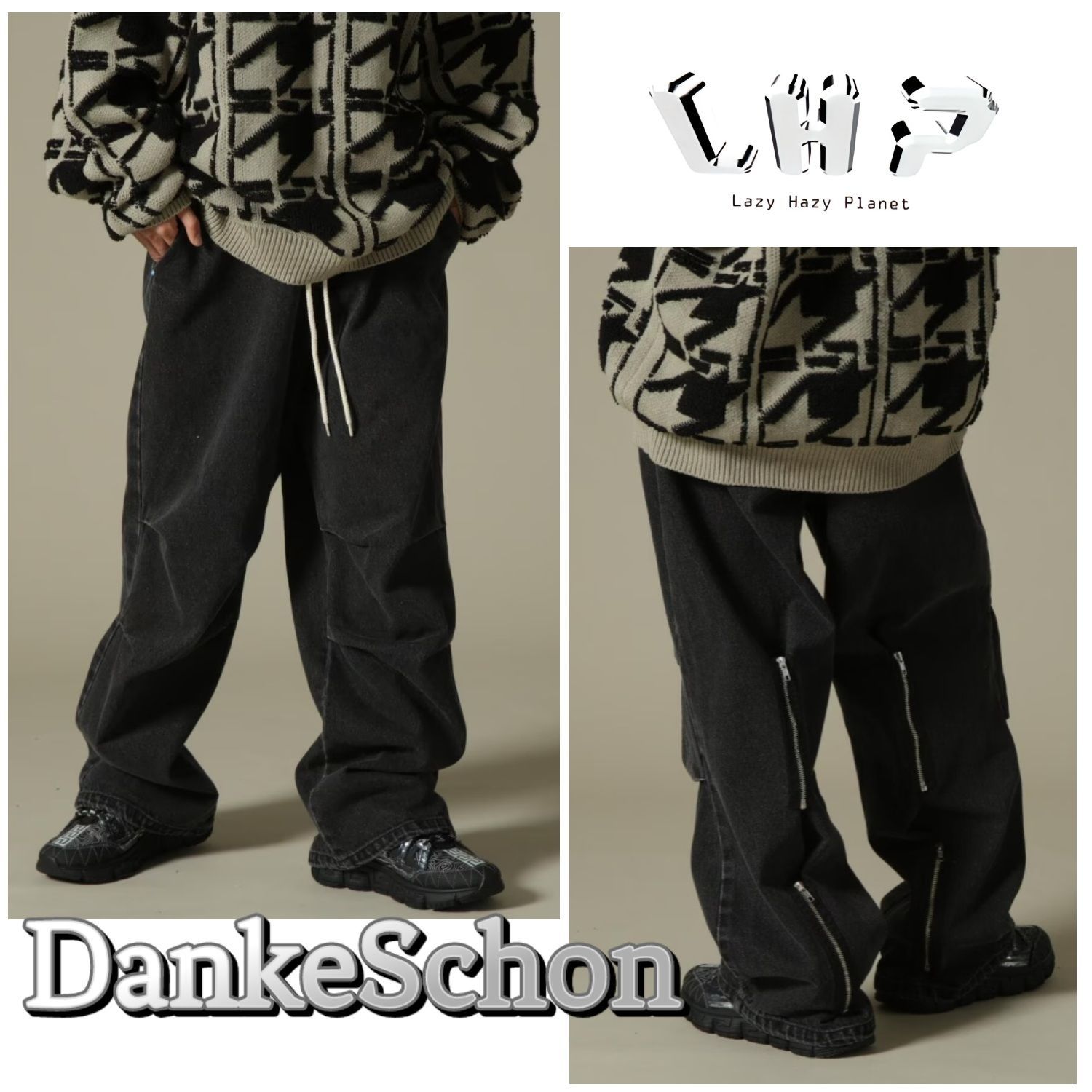 DankeSchon/ダンケシェーン/ブラック reDENIM BONTAGE PANTS/リメイク