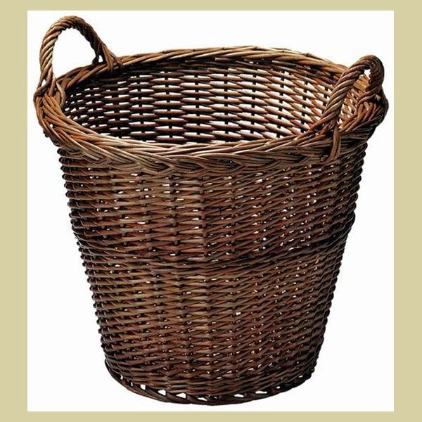 『煮柳』丸タイプバスケット（両手持ち）「38×33cm」／ブラウン　※天然素材，安い，シンプル，籐，アジアン雑貨，リーズナブル，和風，バケツ型，ラウンド，かご，収納，ケース，陳列