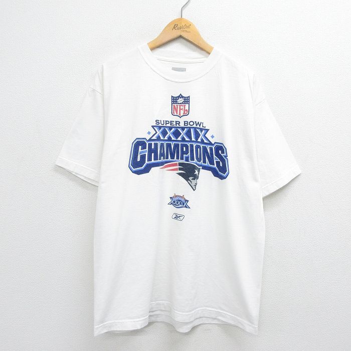 XL/古着 リーボック 半袖 ブランド Tシャツ メンズ NFL ニューイングランドペイトリオッツ 大きいサイズ コットン クルーネック 白 ホ