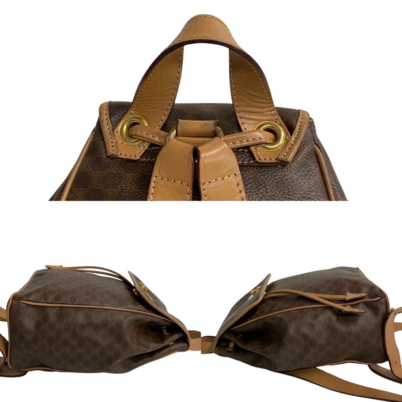 極美品 セリーヌ マカダム ブラゾン 柄 リング 金具 レザー ショルダーバッグ CELINE 未使用保管品 セリーヌ マカダム ブラゾン トリオンフ 柄