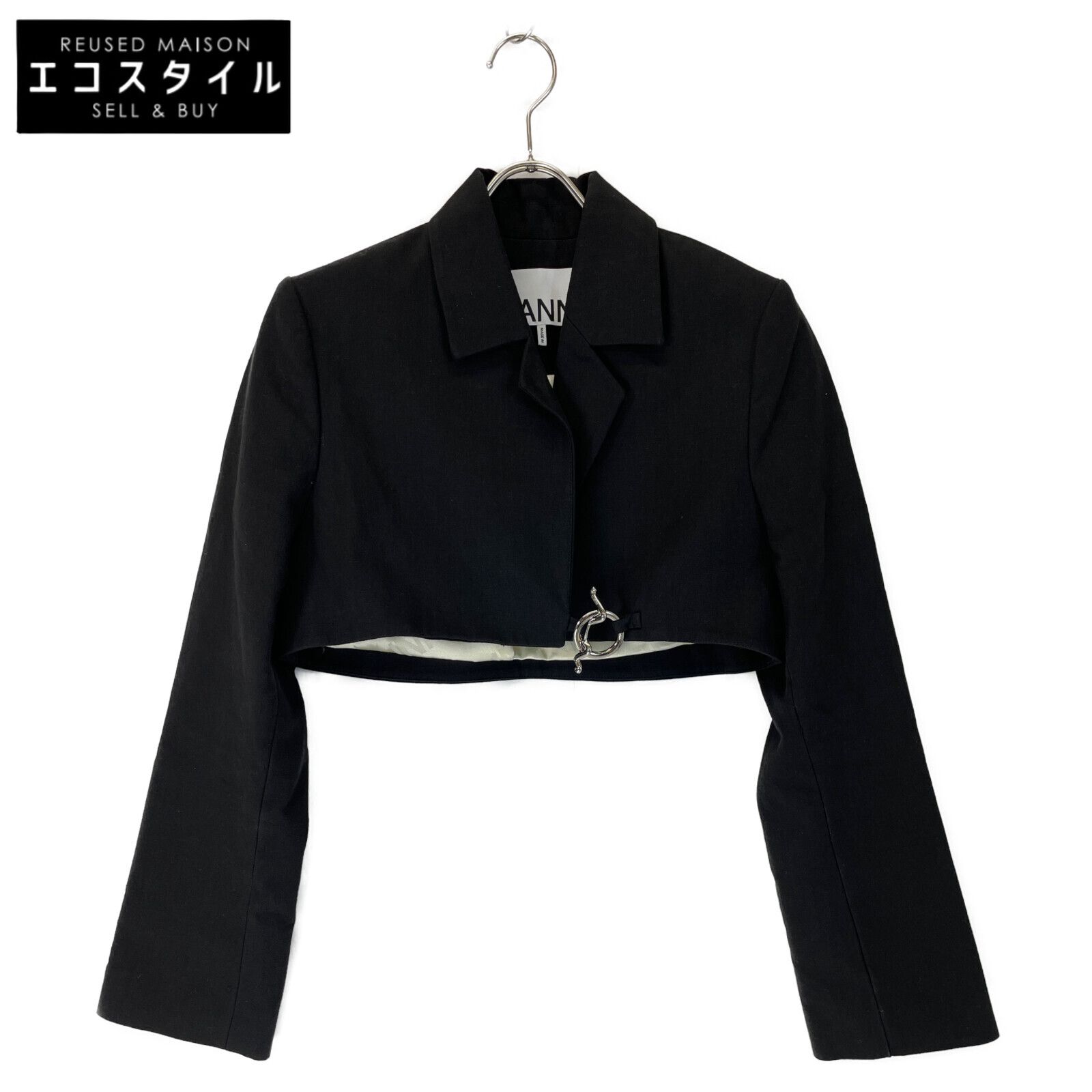 【関税込み】GANNI ブラック クロップド テーラードジャケット ganni クロップドテーラードジャケット 黒