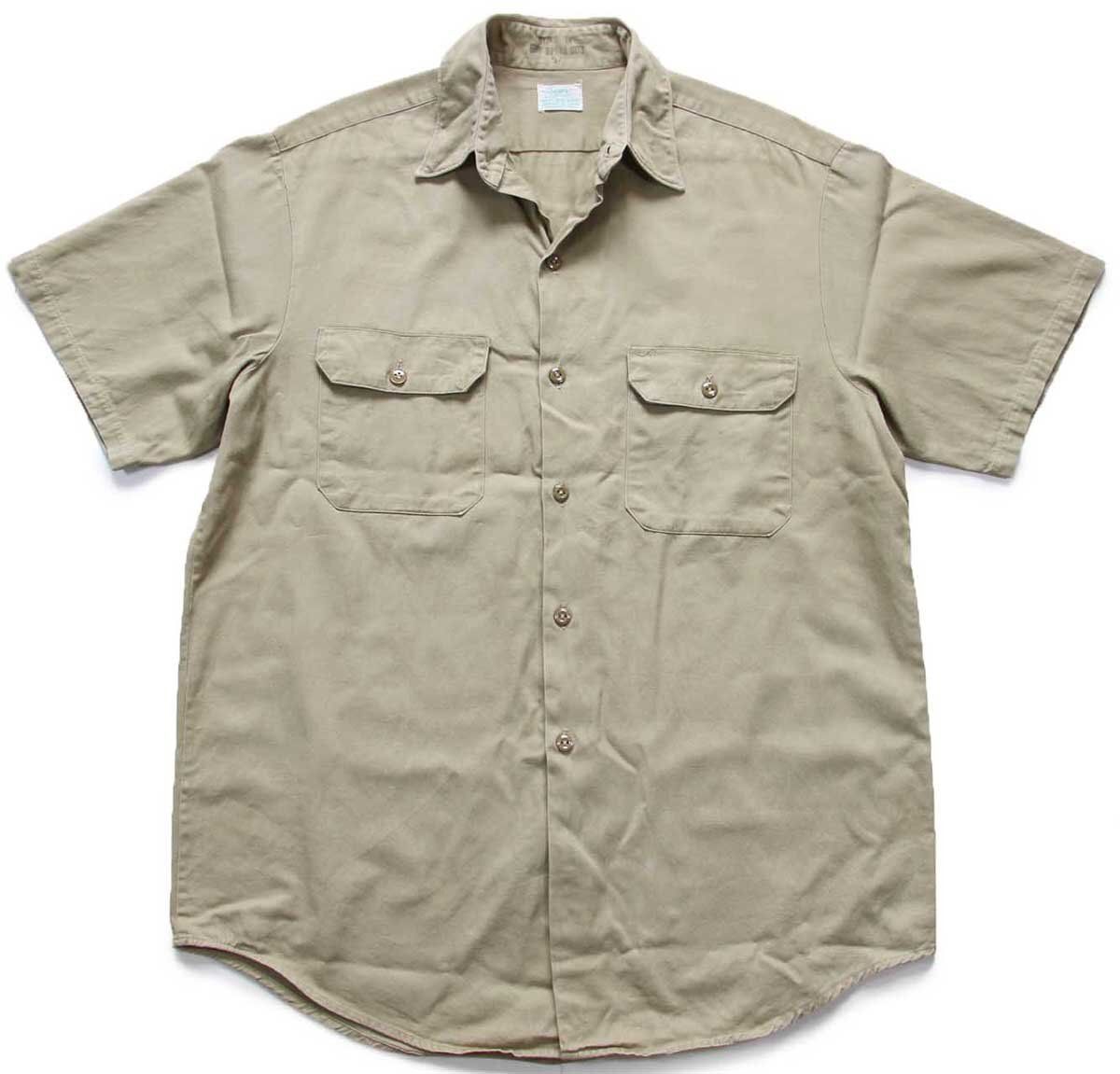 60s Sears ARMY TWILL 半袖 コットンツイル ワークシャツ カーキ M ビンテージ ストアブランド SANFORIZED オーバーサイズ