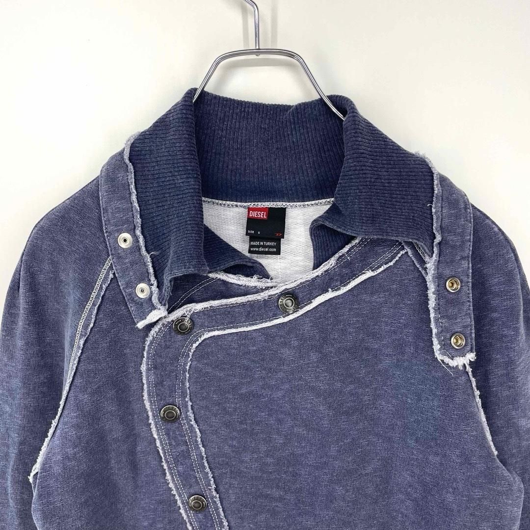 DIESEL ディーゼル デニム ダブル ライダースジャケット レディース ジップ ハイネック ワンポイントロゴ ダメージ加工 レディース Sサイズ ブルー系 コットン