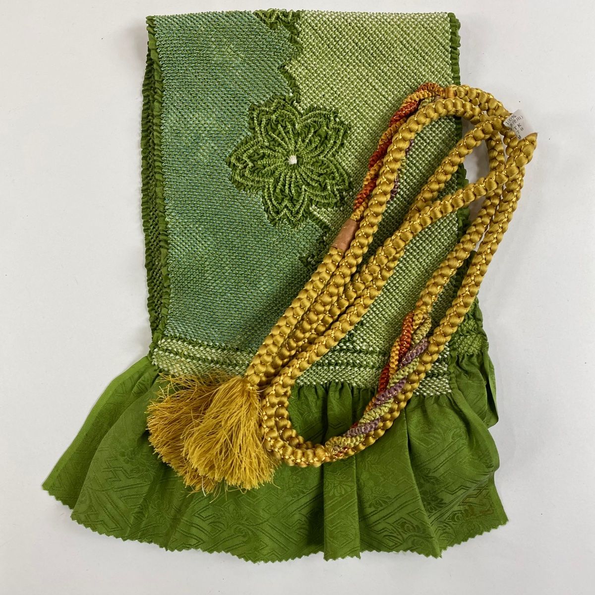 ち★美品★ 振袖&長襦袢セット　正絹　織柄無地　花紋刺繍　身丈162センチ 振袖 身丈162cm 裄丈64cm M 袷 袋帯フルセット 几帳 橘 金彩