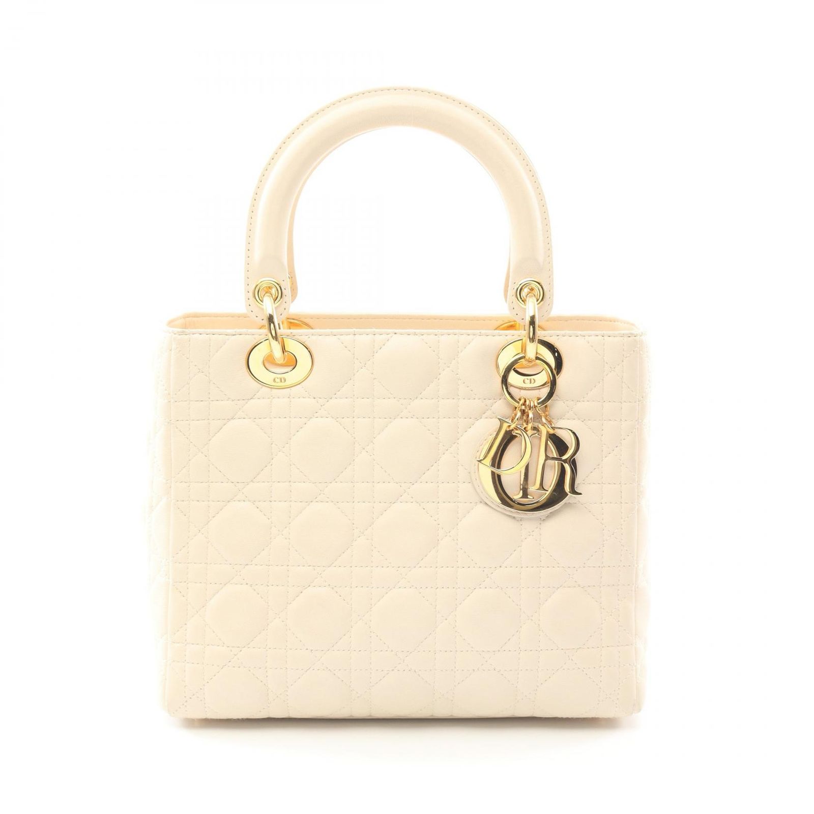ディオール Dior ハンドバッグ LADY DIOR レディディオール カナージュ オフホワイト レザー レディディオール カナージュ 2wayトート レディース Used B
