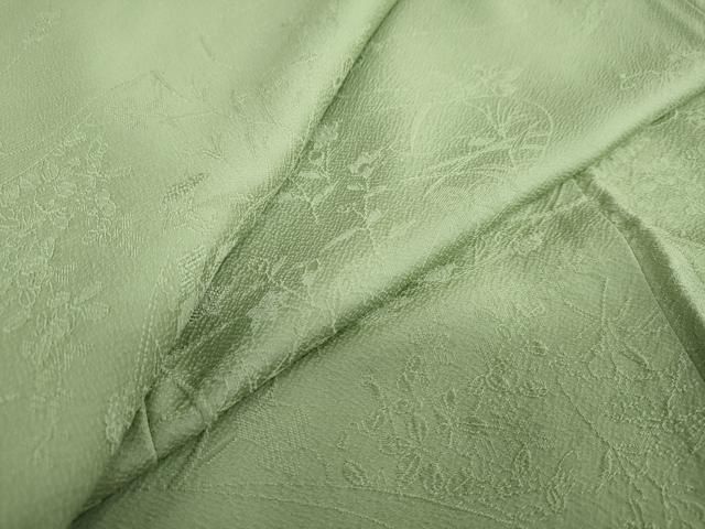 平和屋着物●本加賀友禅作家 由水煌人監修 色無地 寿光織 流水草花地紋 苗色 さが美扱い 正絹 ♥ DAAY5266ud