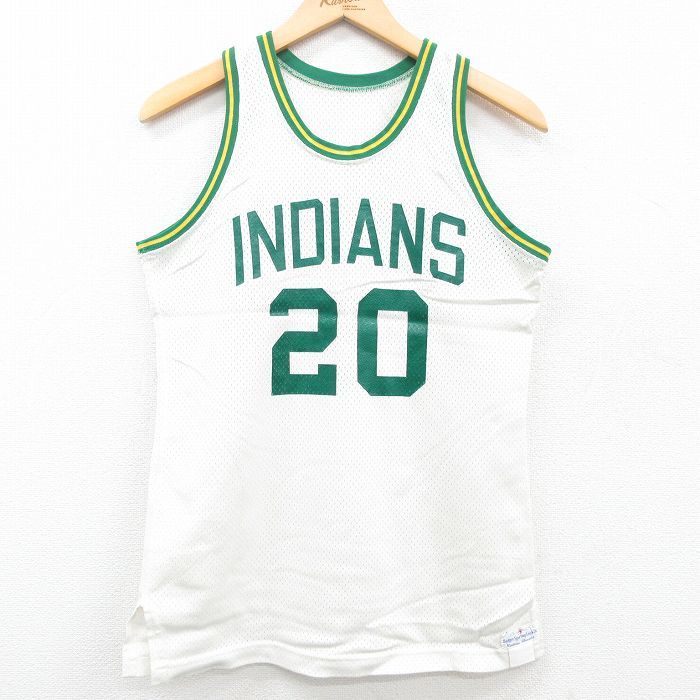 M/古着 ビンテージ タンクトップ メンズ 80s INDIANS クルーネック メッシュ地 白他 ホワイト ユニフォーム ゲームシャツ 23jun09 中古