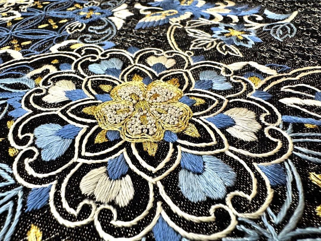 正絹】袋帯 六通 中国三大刺繍 汕頭・相良刺繍 総刺繍 正倉院文様 希少