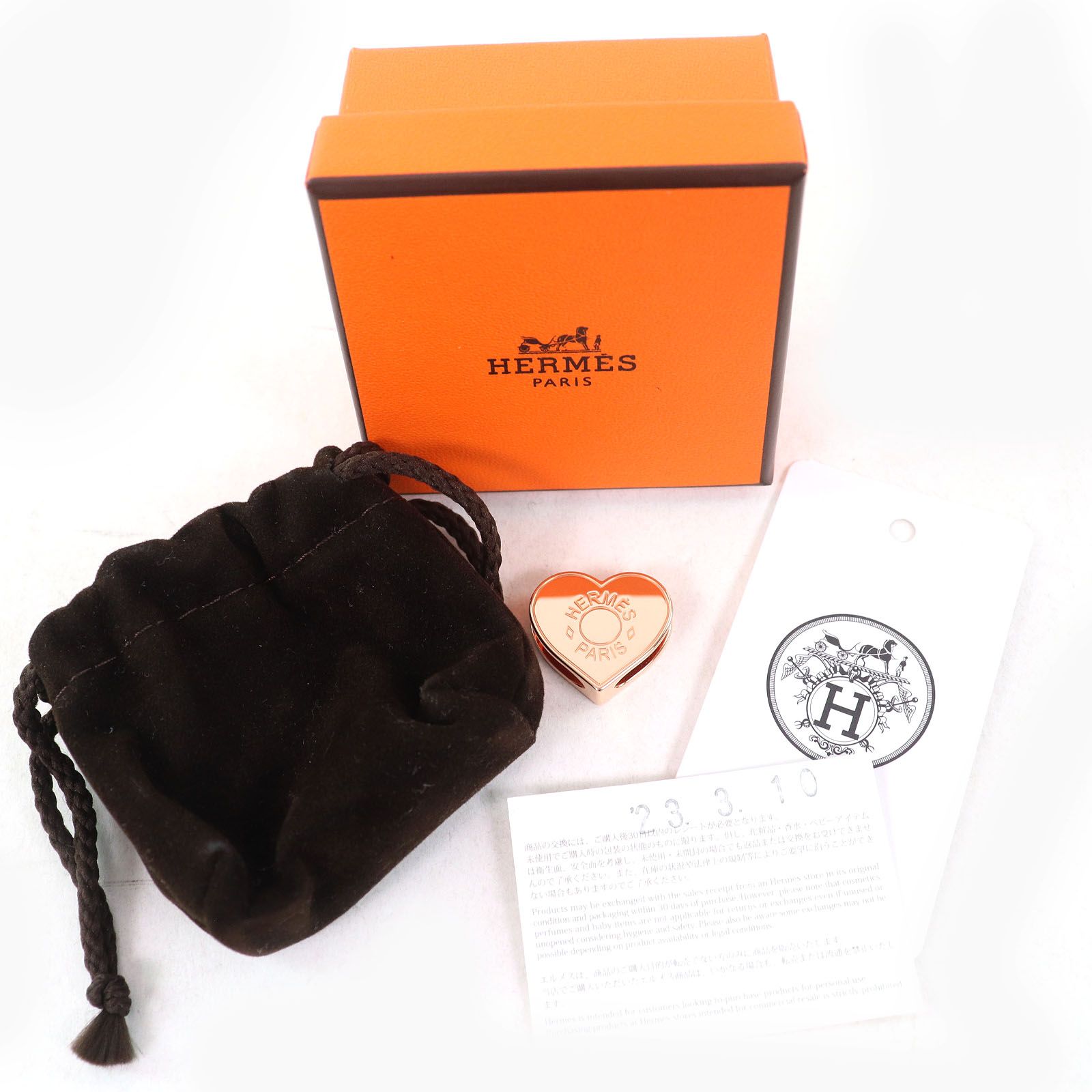 【未使用級】エルメス スカーフリング ローズゴールド ミニ クール ハート 極美品△HERMES エルメス ミニクール ロゴ ハートモチーフ