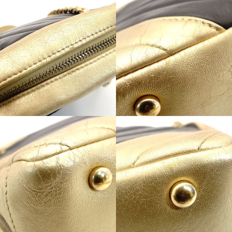 シャネル CHANEL シェブロン Vステッチ チェーン ショルダーバッグ ブラック×ゴールド レザー クロスボディ 7-9-592 DECORATOM_COM_BR