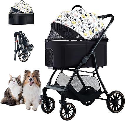 【在庫処分】TopGTzolun 犬用 ペットカート 中型犬 バギー 多頭 分離型 軽量 コンパクト 折り畳みわんタッチ2way ペットカート ペットキャリーカート2匹 最大荷重30KG 付日本語説明書 (747-アニメ