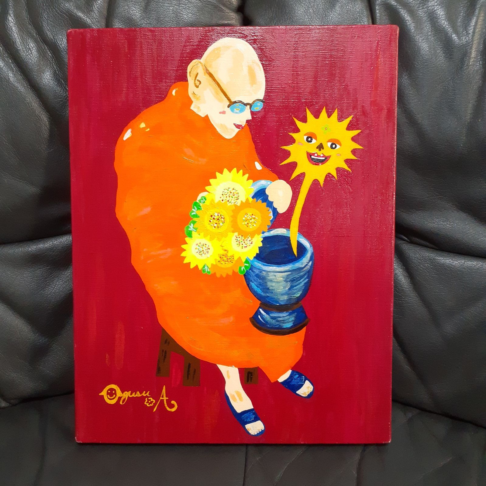 【予約中！】 ハッピーひまわり畑 アクリル ハッピー太陽画家小楠アキコ作品 絵画