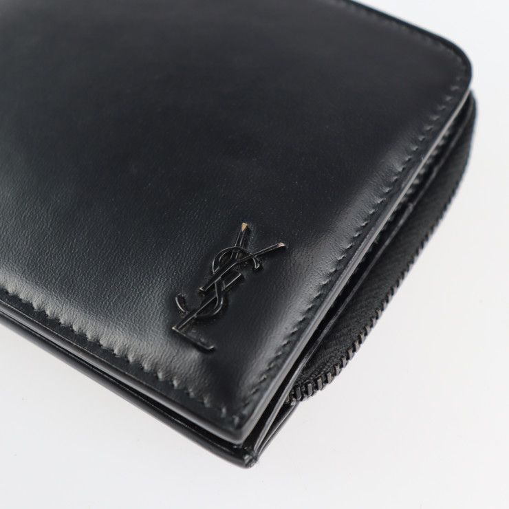 極美品】サンローラン 二つ折り財布 YSL レザー 黒 644587