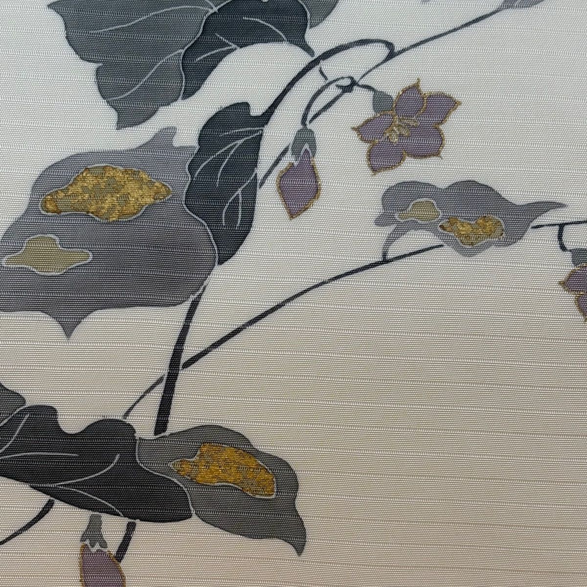 名古屋帯 秀品 夏帯 草花 金彩 クリーム 正絹