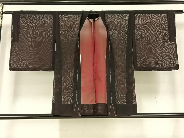 平和屋着物▽羽織　スリーシーズン　春夏秋　塵除け　紗　枝葉文　黒地　正絹　逸品　未使用　AAAW1540fy 平和屋着物▽羽織 スリーシーズン 春夏秋 塵除け 紗 枝葉文 黒地 正絹