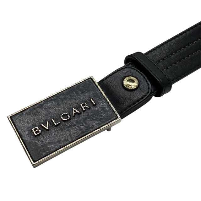 ブルガリ ベルト LO E10 32708 スクエアロゴ バックル レザー メタル ブラック シルバー BVLGARI メンズ 表記110 実寸約100cm