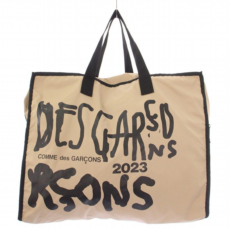 【美品】コムデギャルソン ロゴ レタリングラメプリント トートバッグ ブラック BLACK COMME des GARCONS トートバッグ レディース ブラック