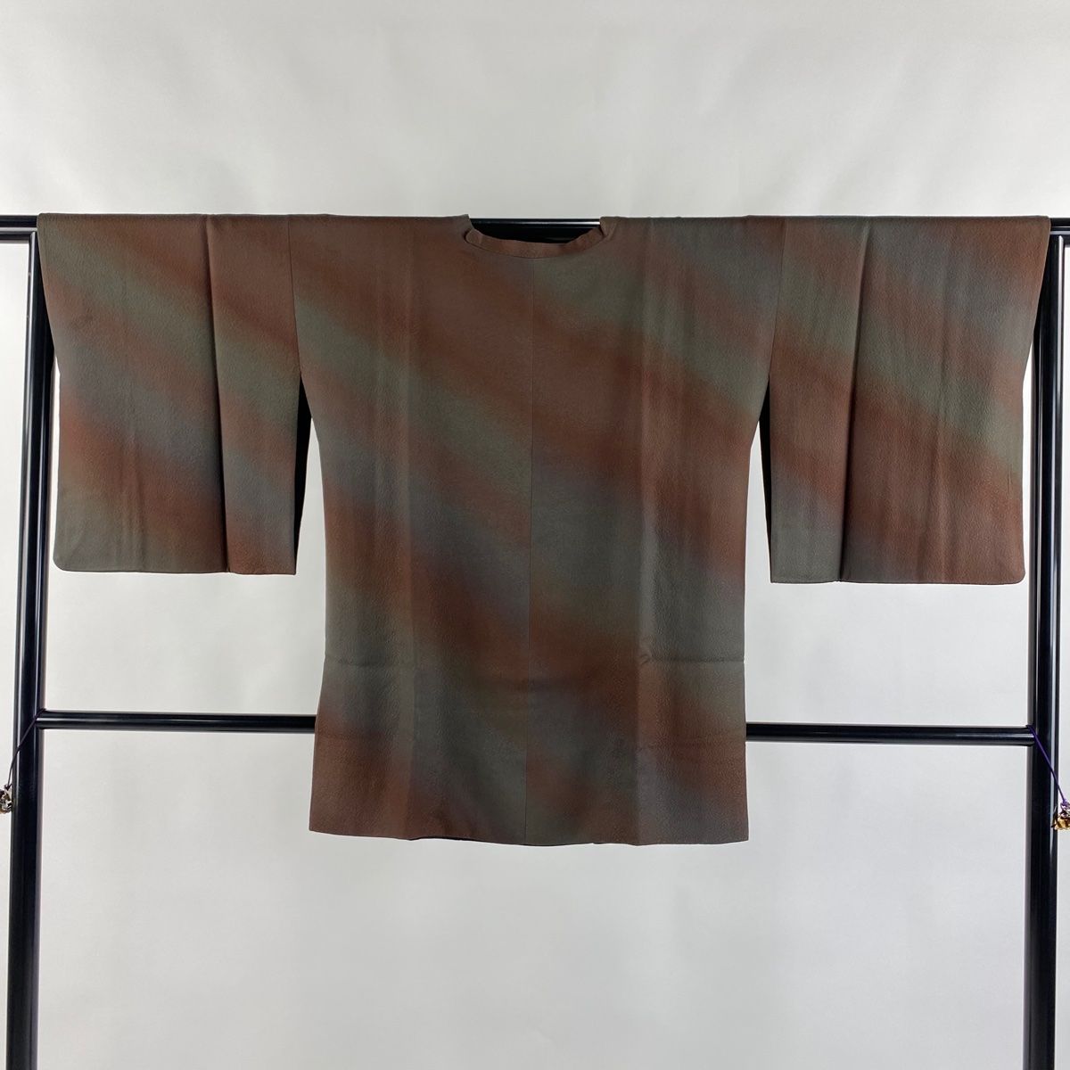 道行 身丈81.5cm 裄丈65cm M 和装コート 角衿 地紋 斜めぼかし 茶色 正絹 秀品