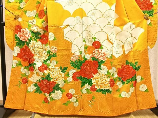 平和屋着物□豪華振袖 駒刺繍 毘沙門亀甲牡丹文 金彩 正絹 逸品 平和屋着物□豪華振袖 駒刺繍 毘沙門亀甲牡丹文 金彩 正絹 逸品
