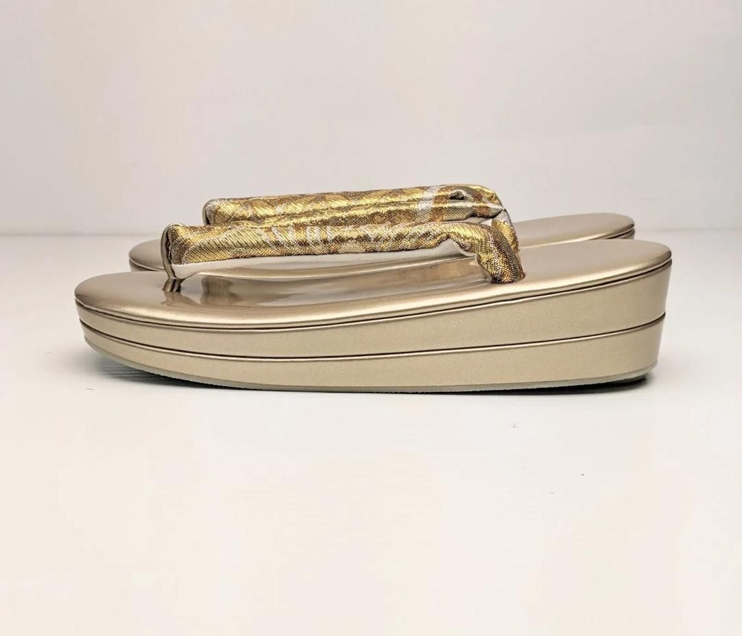 草履バッグセット 振袖用 帯地 ゴールド 古典 フリーサイズ w49-1約12cmマチ