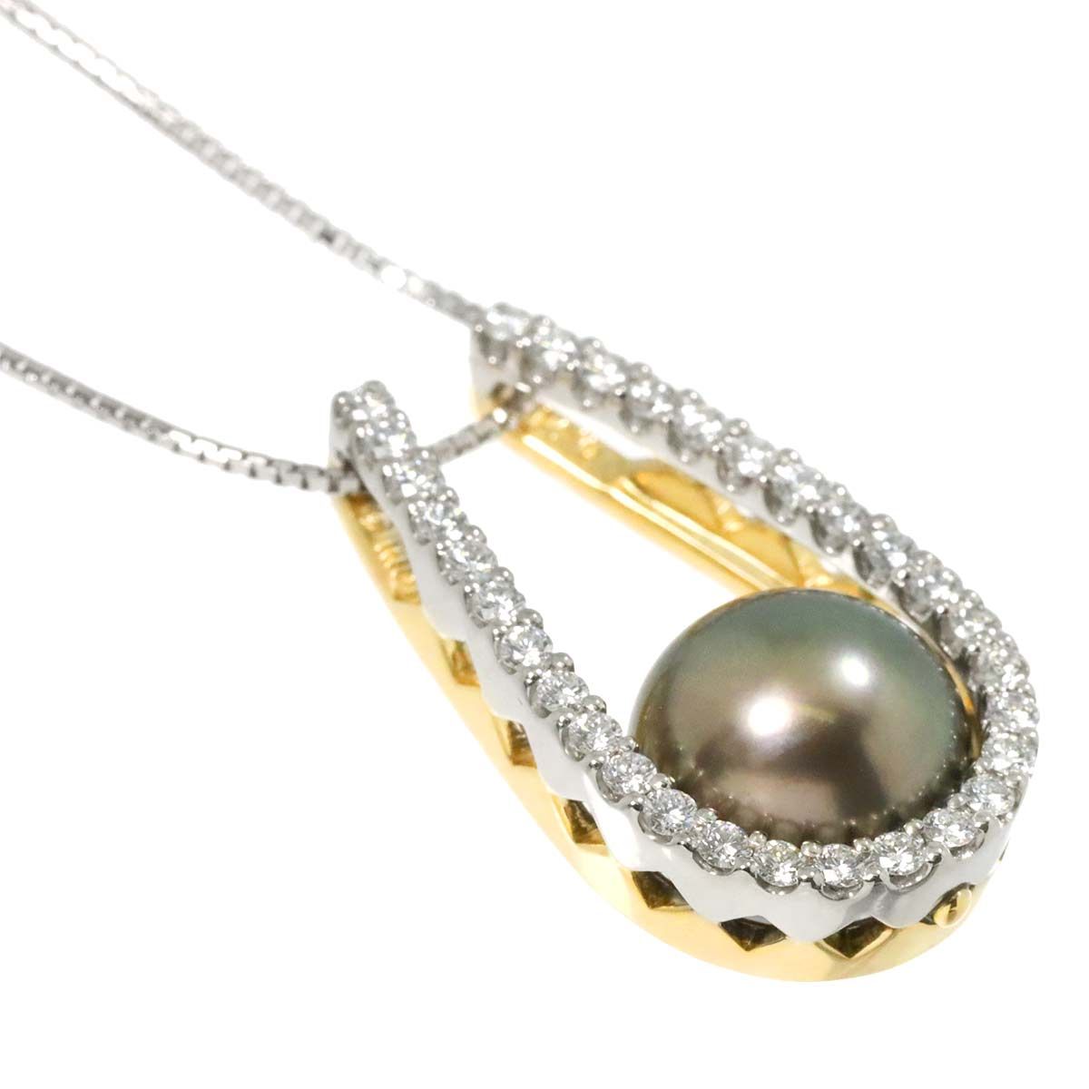 タサキ TASAKI 黒蝶真珠 10.0mm ダイヤ 0.41ct ネックレス 42cm Pt K18 
