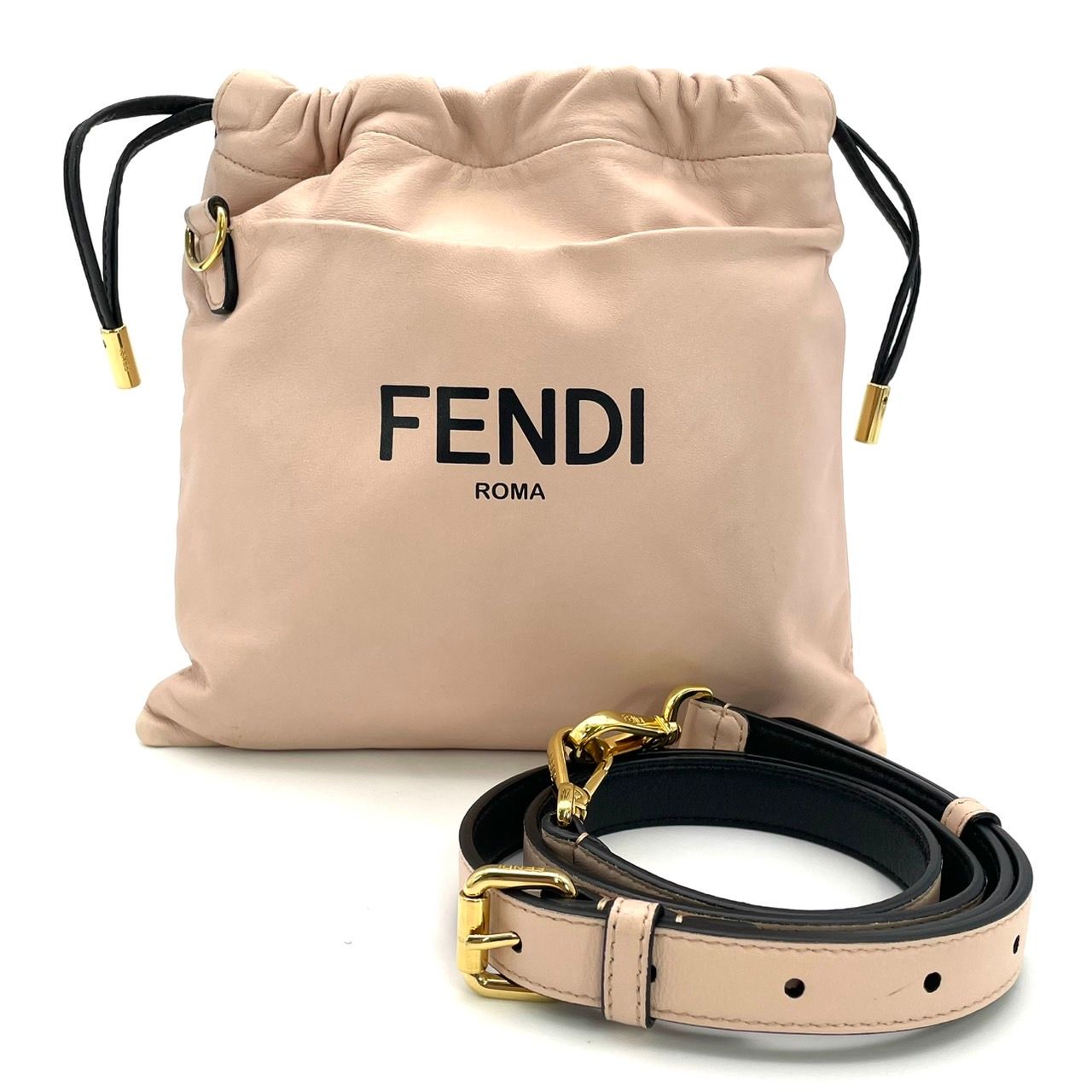 フェンディ FENDI ショルダーバッグ ポシェット 巾着バッグ レザー ピンク 7-2-864