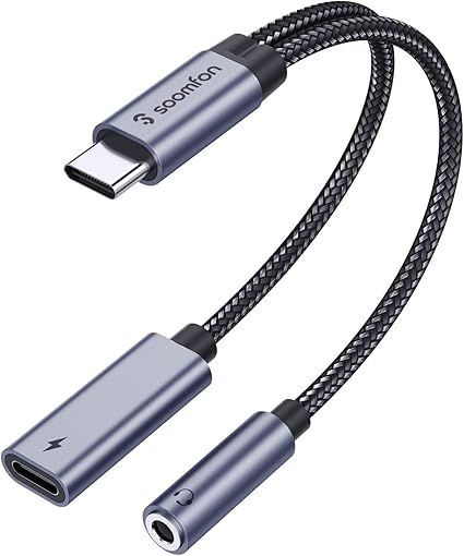 タイプc イヤホンジャック変換器 - SOOMFON 2-IN-1 USB C イヤホンジャック 60W PD急速充電 Type-C イヤホン 3.5mm オーディオアダプタ 音楽/通話 音量調節可能 MacBook iPad Pro Go