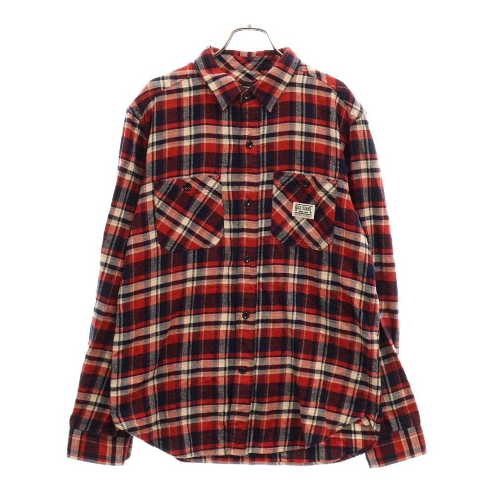 バックチャンネル　チェック　B.Dシャツ レッド BACK CHANNEL (バックチャンネル) ロゴワッペン付き チェック
