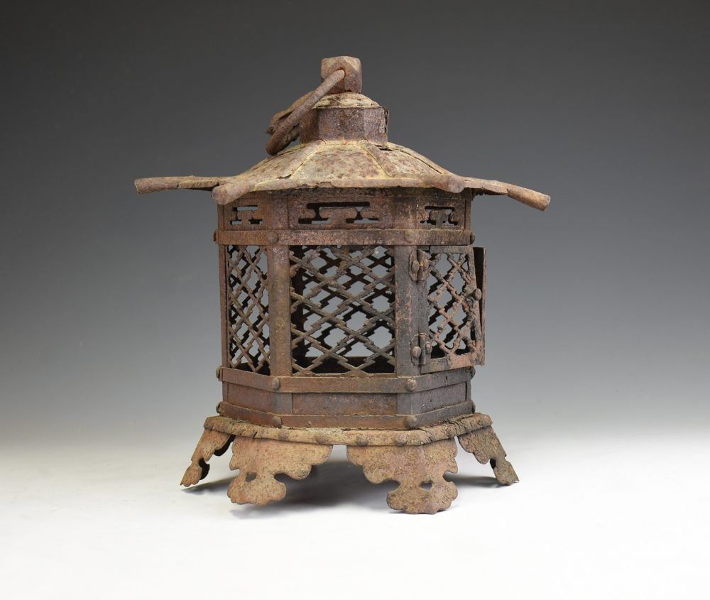 蔵A3025】和の灯 鉄地蝉灯籠 燈篭 江戸時代 検：行燈和風