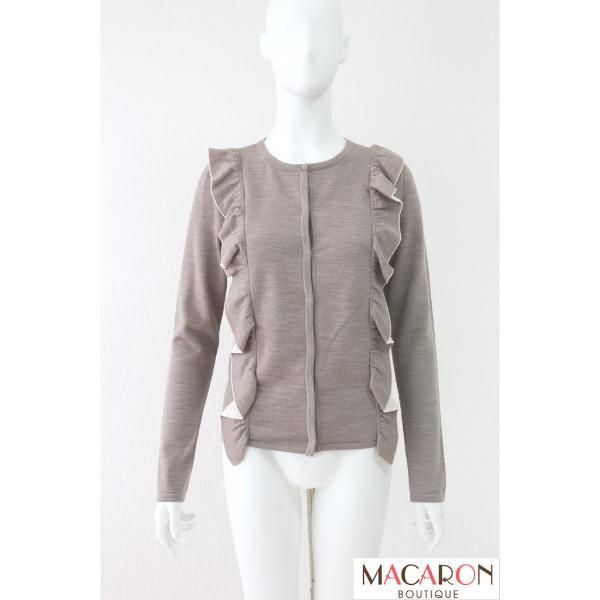 FOXEY フリルウールカーディガン ニットトップス 37130 グレージュ