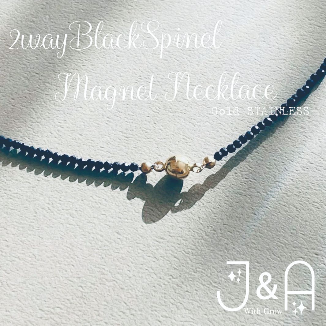 【アレルギーフリー】天然石 ブラックスピネル♡ ネックレス 40cm マグネット-6