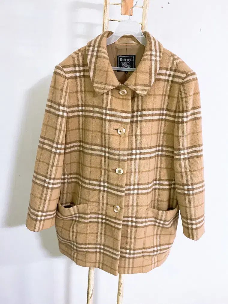 美品 XL バーバリー ウール100 ロングコート 茶 ノバチェック 金ボタン 女性 100 ) バーバリーノバチェックルーズフィットウール