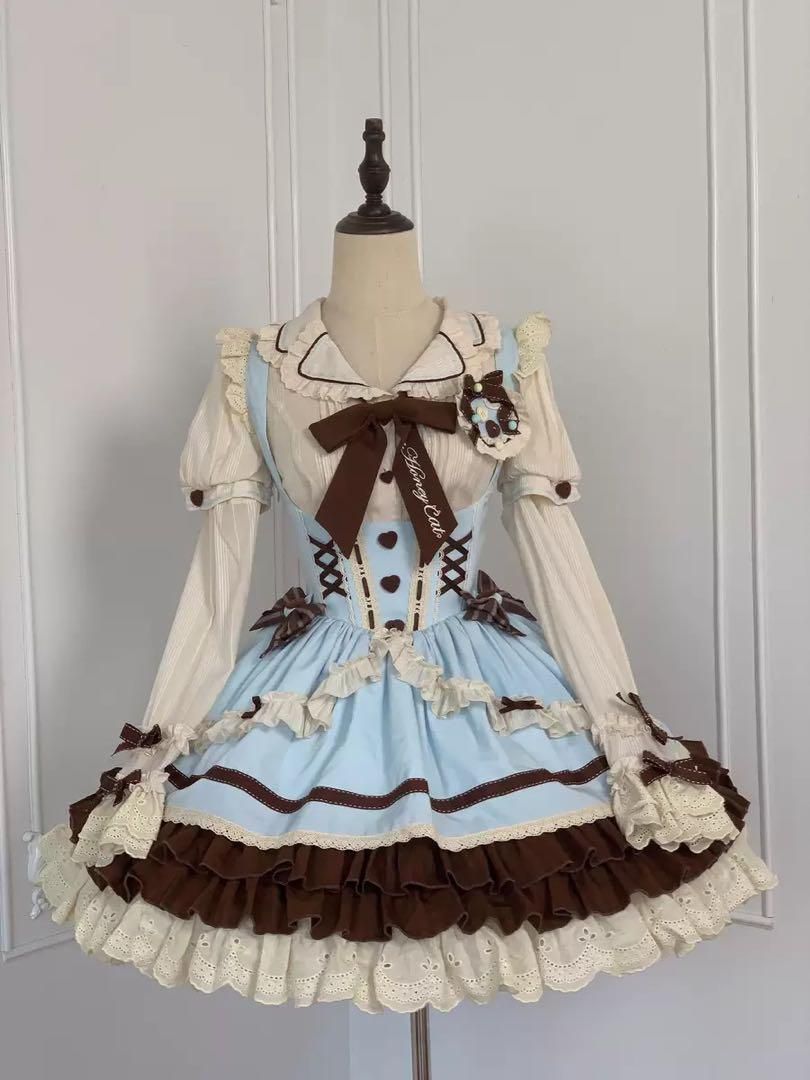 ロリータ チョコミント配色JSK♪ブラウス付き♪水色×ブラウンが