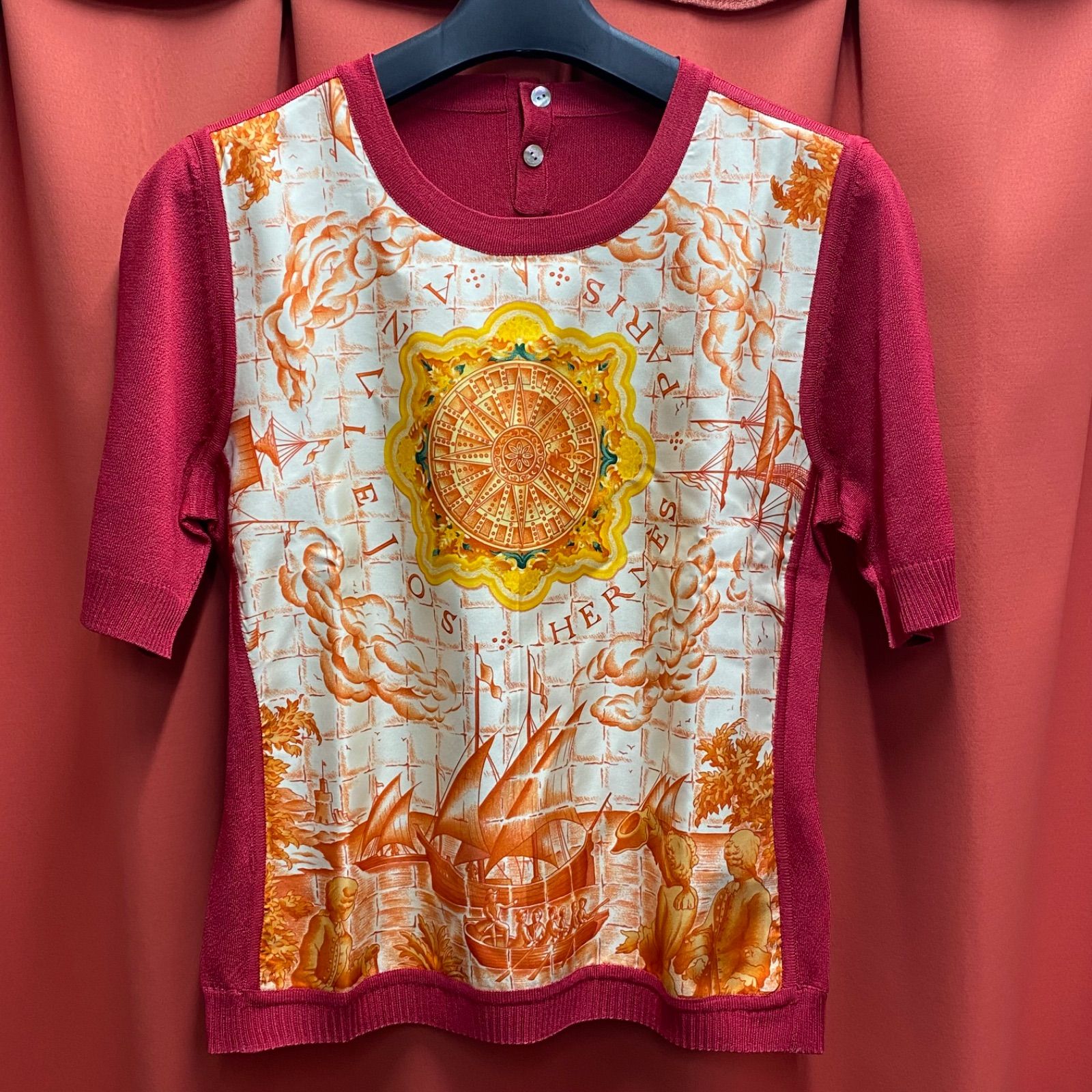 希少 HERMES エルメス 半袖 サマーニット Tシャツ レッド 赤