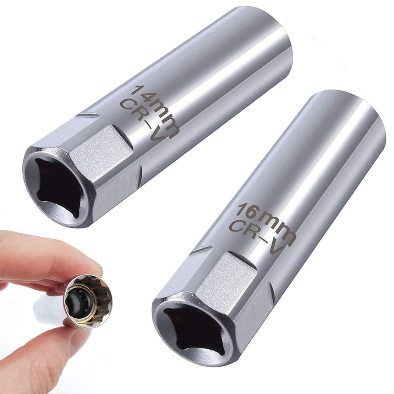 スパークプラグレンチ 専用ソケット 14mm u0026 16mm 2本セット 磁気ジョイント ユニバーサルソケット プラグソケット 軽量 スリム 差込角3/8インチ 点火プラグレンチ 12角薄壁