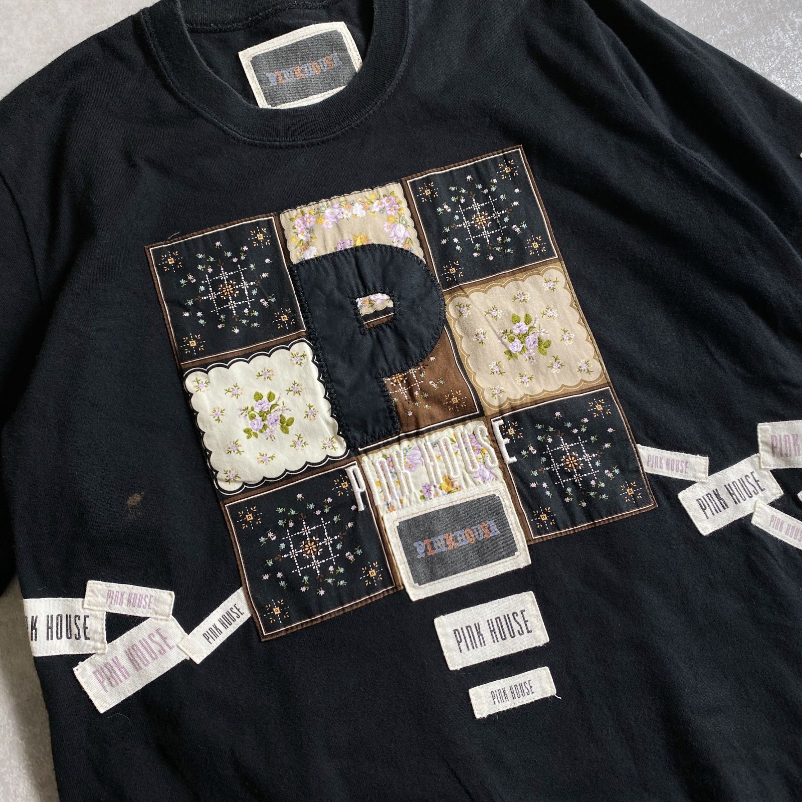 PINK HOUSE 刺繍パッチワーク 半袖Tシャツ セール】 オリジナルチェックパッチワークTシャツ （Tシャツ