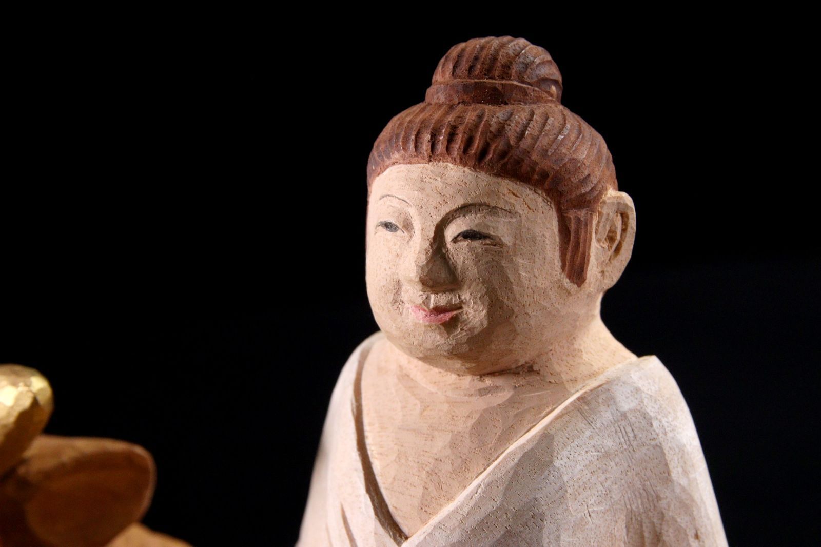 b396-4　仏師 久保田唯心 御李代刀 本人作 陶彫 宝蔵童女　E 仏師 久保田彫刻工房 久保田唯心刀 樟製 「騎牛帰家」彩色木彫置物