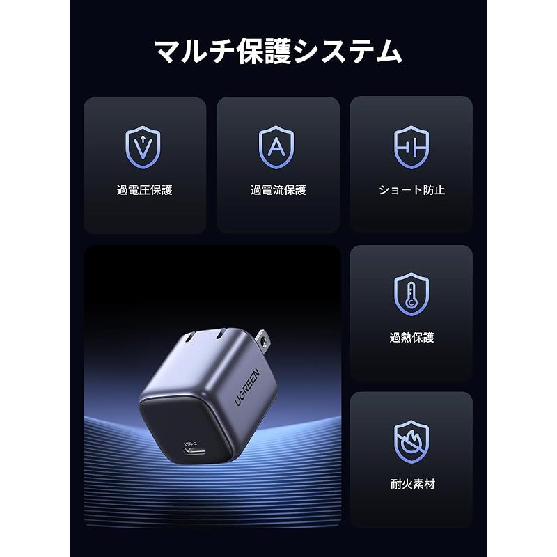 UGREEN Nexode Mini 20W PD 充電器 USB-C 急速充電器 【GaNFast(窒化ガリウム) 採用 超小型 折畳式プラグ PD3.0/PPS/QC4+規格対応/PSE技術基準適合】 タイプc 充電器 iPhone15-8シリーズ/G 1