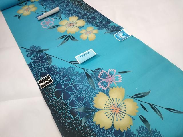 平和屋着物*夏物 浴衣 反物 着尺 枝花文 撫子 コーマー糸 綿 ♥ DAAW7492zzz