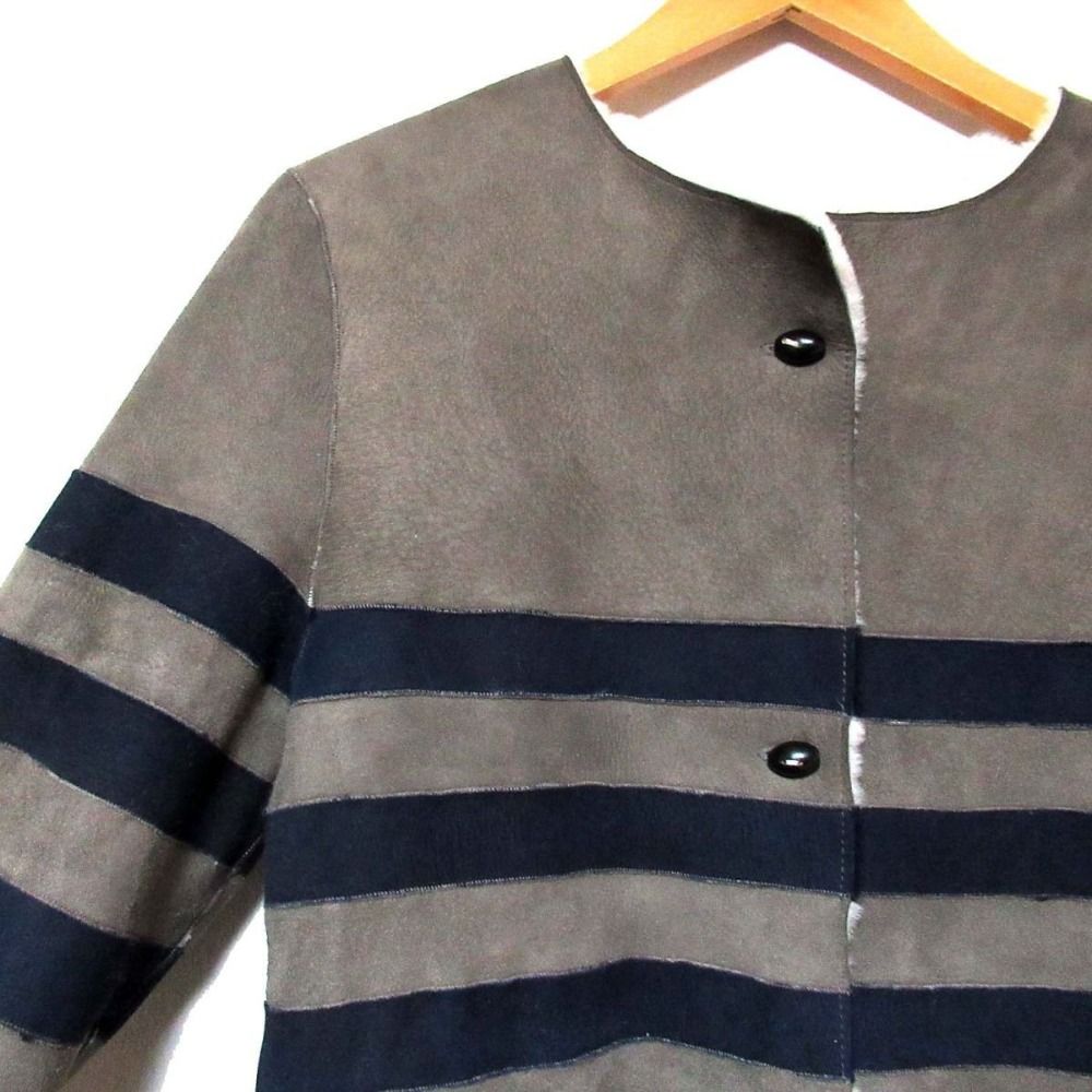 美品 HENRY CUIR アンリークイール ボーダー ノーカラー リバーシブル 