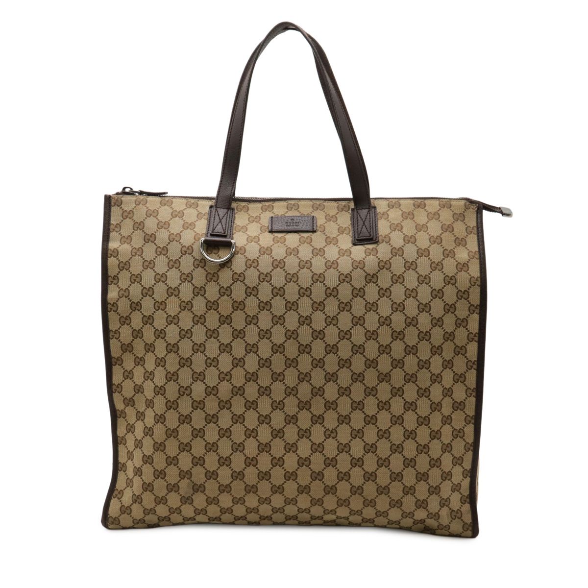 GUCCI グッチ GGキャンバス トートバッグ ラージトート ショルダーバッグ レザー カーキベージュ ダークブラウン 181090